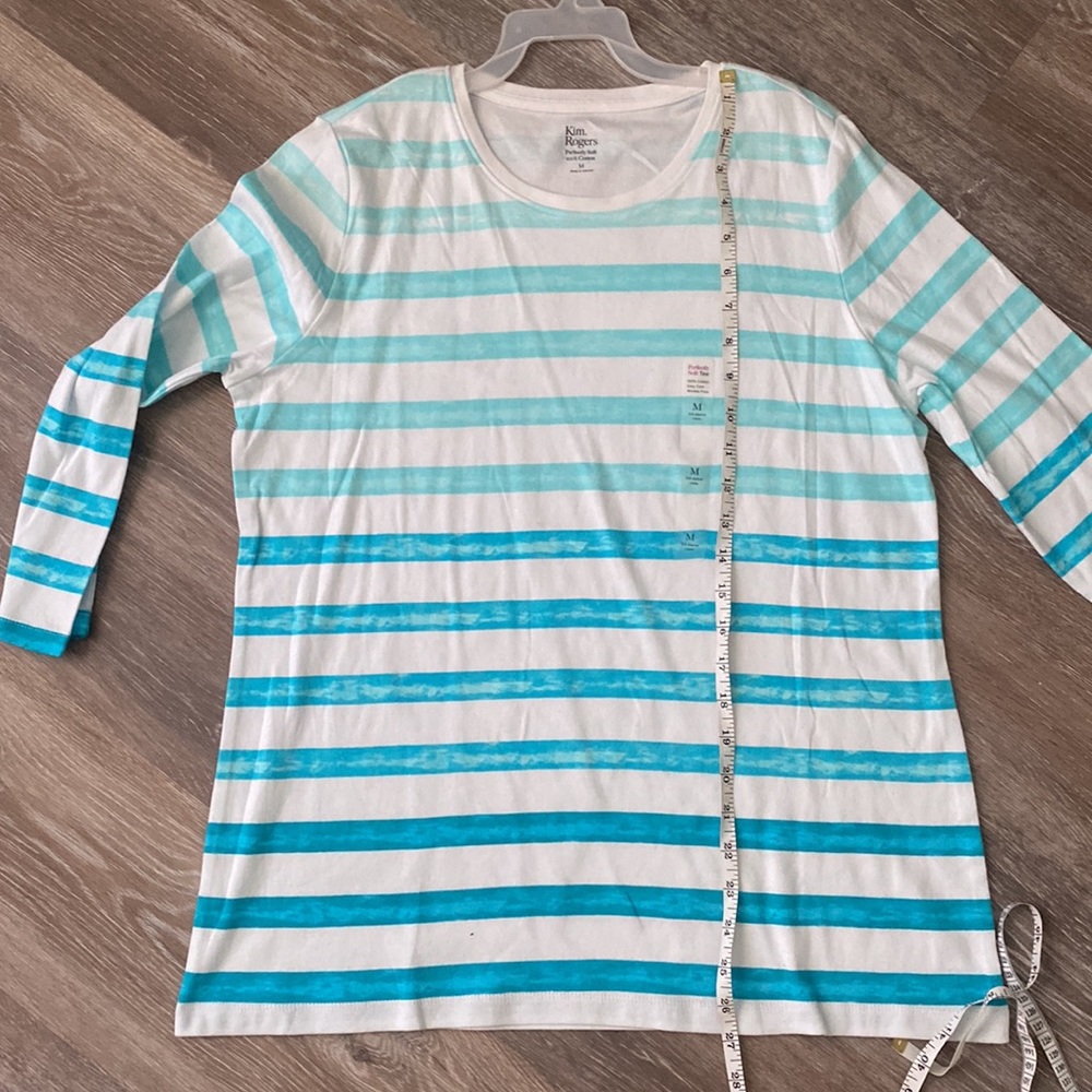 Blue and white striped perfectly soft 3/4 sleeve tee - Picture 6 of 8